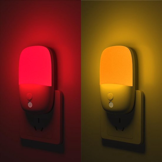 Nachtlampje Geschikt voor instelbare helderheid, intrekbare stekker en intelligente sensor - rood + geel licht