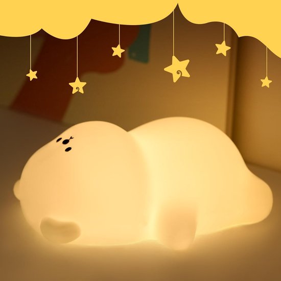 Nachtlampje in de vorm van een beer, 7 kleuren, 3 standen, dimbaar, siliconen lamp, oplaadbare led-nachtlamp met timerfunctie, geschikt voor de kinderkamer, cadeau voor op het nachtkastje van Merkloos