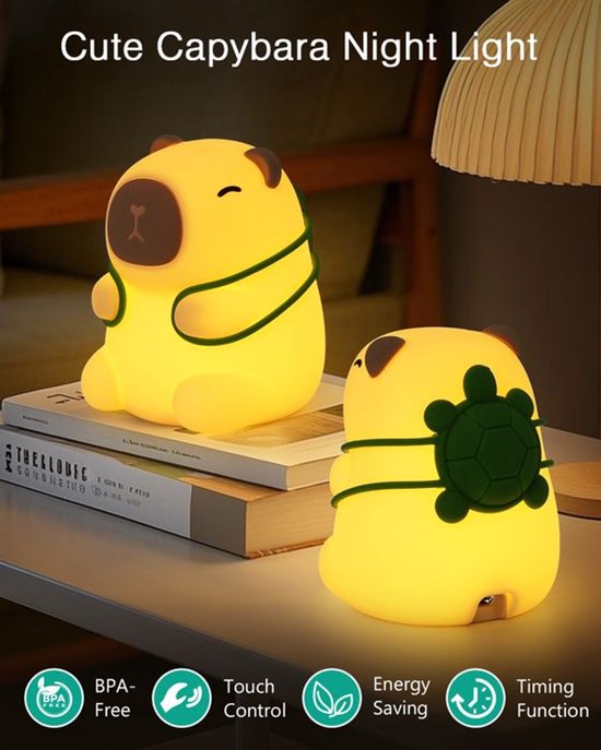 Nachtlampje in de vorm van een capibara, oplaadbaar LED-lampje met USB-C-aansluiting, verkrijgbaar in 7 kleuren, kindveilig, gemaakt van BPA-vrije siliconen, ideaal cadeau - Daisy design.