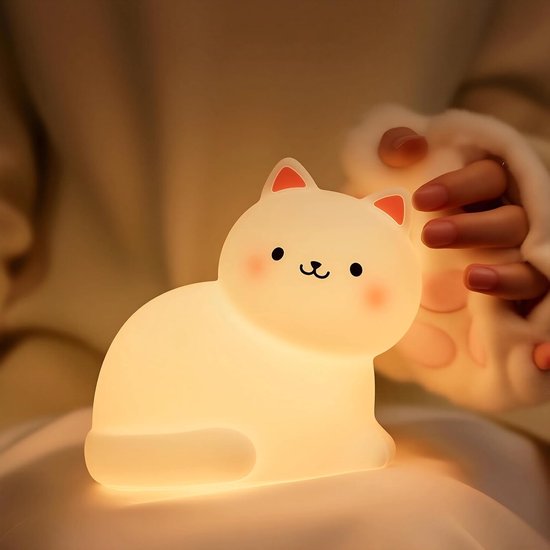 Nachtlampje in de vorm van een kat voor kinderen - Dimbaar via aanraking - Oplaadbaar - Zacht siliconen LED-nachtlampje - Een leuk cadeau - Geschikt voor babykamers, peuterkamers, verzorgingstehuizen, kinderkamers en ook een ideaal verjaardagscadeau.
