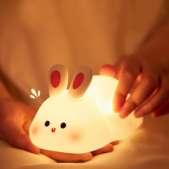 Nachtlampje in de vorm van een konijn met touchscreen - oplaadbaar - siliconen nachtlampje voor baby's - konijnenlampje - 3 instelbare helderheidsniveaus - draagbaar konijnenlampje - geschikt voor kinderen, meisjes, jongens, Kerstmis.