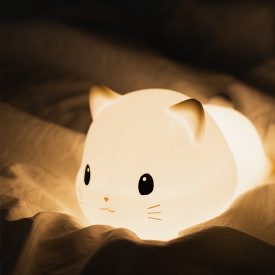 Nachtlampje in de vorm van een matte siliconen kat, schattige aanraaklamp in de vorm van een kitten, cartoonontwerp, oplaadbaar via USB, sfeervol nachtlampje, geschikt als decoratie voor kinderkamers. van Merkloos