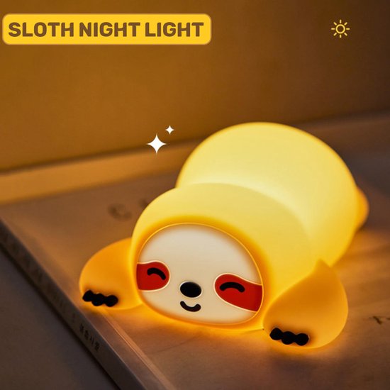 Nachtlampje in de vorm van een zachte luiaard van siliconen, oplaadbaar via USB, aanraakgevoelig en dimbaar, bedlamp.