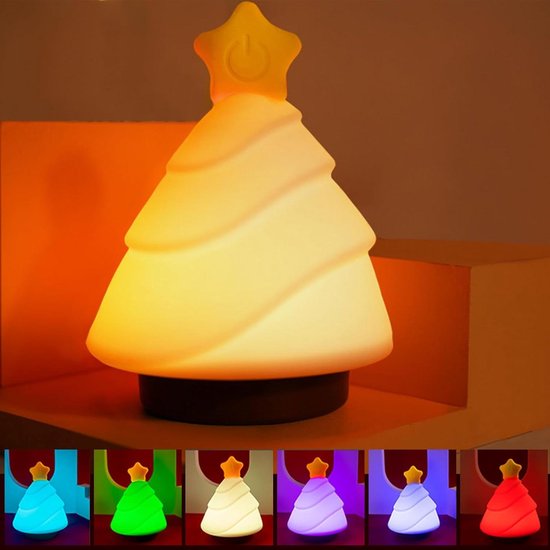 Nachtlampje Kerstboomvorm Oplaadbaar Bedlampje met Touchscreen - 6 Kleuren - Baby Cadeau - Kinderen - Slaapkamer Decoratie