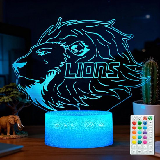 nachtlampje kinderen - 3D - nachtlampje baby- nachtlampje - 16 Kleurveranderingen - Met afstandsbediening en timer - RGB-knippermodus - tafellamp slaapkamer - Leeuwenlicht - Kerst- en verjaardagscadeau van Merkloos