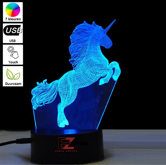 Nachtlampje Kinderen - 3D Night Light - LED Lamp - 3D Lamp - Tafellamp Slaapkamer - Night Lamp - Nachtlichtje - Verjaardagscadeau - Paard - Paarden Speelgoed van EZRIO SPORTS