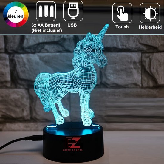 Nachtlampje Kinderen – 3D Night Light – LED Lamp – 3D Lamp – Tafellamp Slaapkamer – Night Lamp – Nachtlichtje – Verjaardagscadeau – Unicorn van N/A