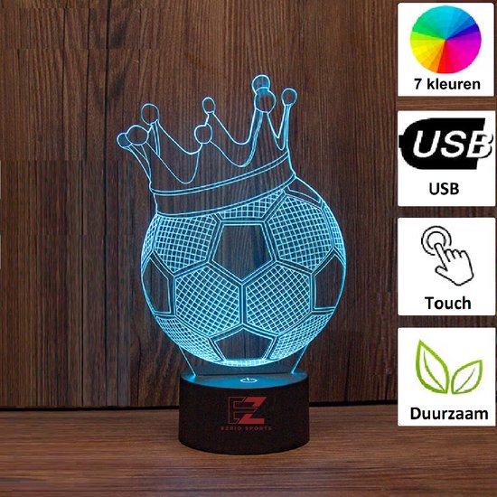 Nachtlampje Kinderen – 3D Night Light – LED Lamp – 3D Lamp – Tafellamp Slaapkamer – Night Lamp – Nachtlichtje – Verjaardagscadeau – Voetbal – Soccer van N/A
