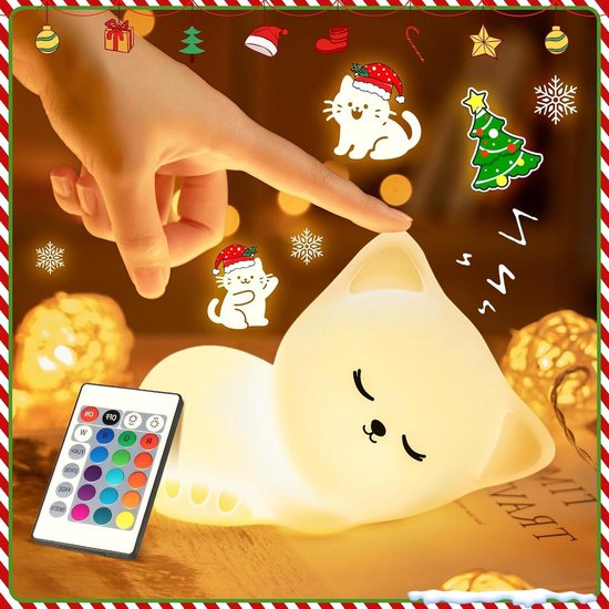 Nachtlampje Kinderen - Baby Lamp - Kinderslaapkamer Decoratie - 16 Kleuren Afstandsbediening - USB Oplaadbaar - Katten Design