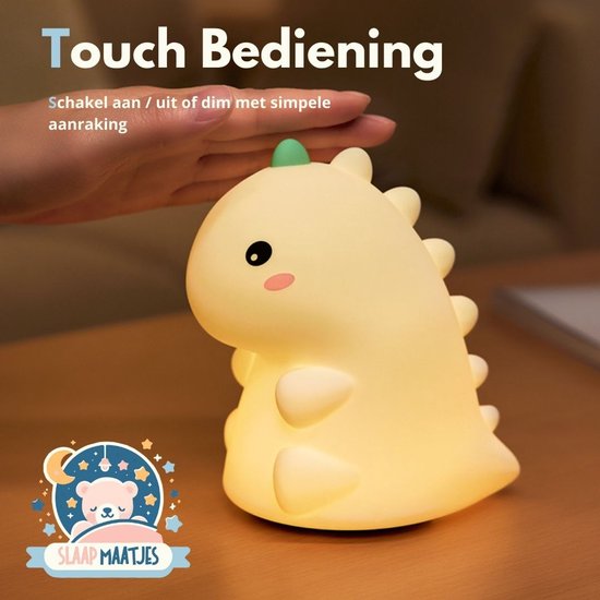 Nachtlampje kinderen Dinosaurus - Baby Nachtlampje - Met touch functie - Veilig voor kinderen - USB Oplaadbaar - Dimbaar - LED - Slaap Maatjes van Snoozie