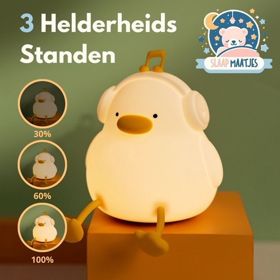 Nachtlampje kinderen Eend - Baby Nachtlampje - Met touch functie - Veilig voor kinderen - USB Oplaadbaar - Dimbaar - LED - Slaap Maatjes van Slaap Maatjes
