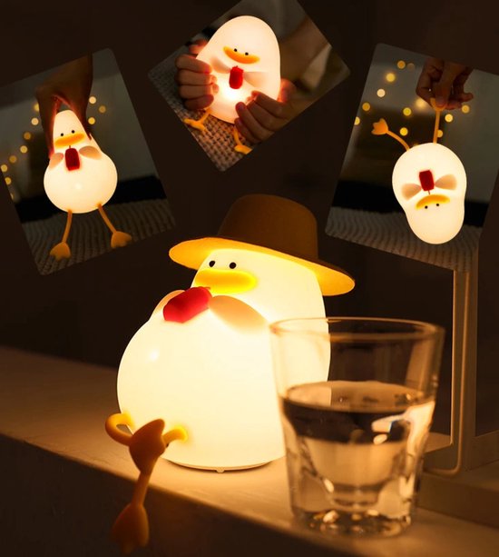Nachtlampje Kinderen - Happy Eend - Nachtlampje baby - babykamer - LED - Timer - USB-C opladen - kinderkamer accessoires - kinderkamer lamp - babyshower - oplaadbare nachtlamp