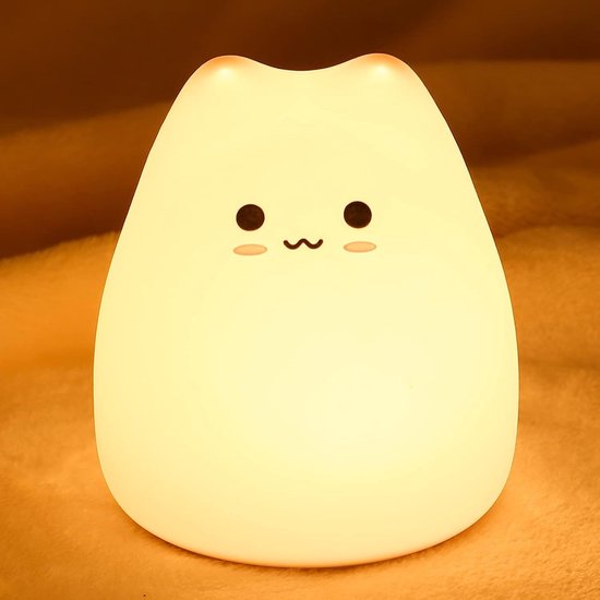 Nachtlampje Kinderen - Kinder Nachtlampje - Siliconen Nachtlamp - Nachtlampje baby - Kat Lamp Kawaii - LED Nachtlampje - 7 Kleuren - Batterij Nachtlamp - Zacht Licht van LumiPets