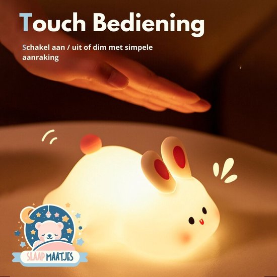 Nachtlampje kinderen konijn - Baby Nachtlampje - Met touch functie - Veilig voor kinderen - USB Oplaadbaar - Dimbaar - LED - Slaap Maatjes van Slaap Maatjes