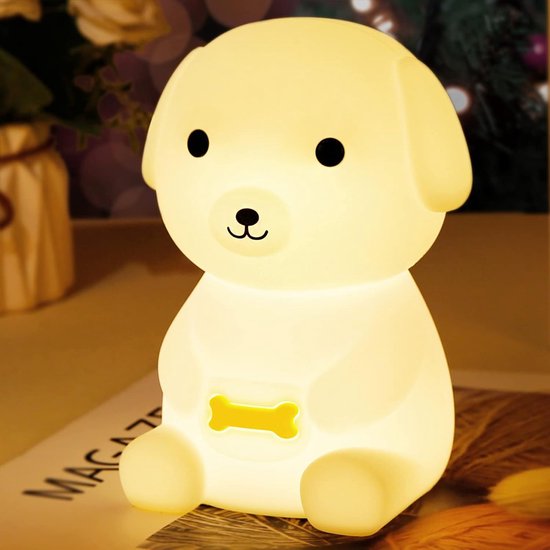 Nachtlampje Kinderen, Oplaadbare Hond Nachtlamp met Kleur Tikfunctie en 5 Lichtstanden, USB C Siliconen Baby Nachtlamp, Draadloze Portable Nachtlamp voor Kinderkamer en Babykamer van Merkloos