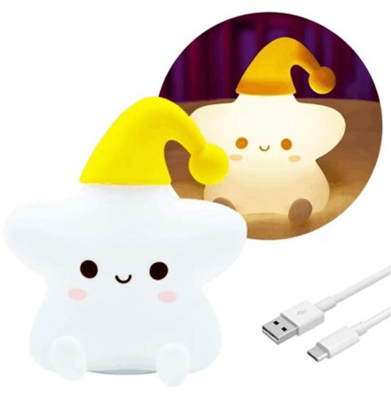 Nachtlampje Kinderen, Oplaadbare Siliconen Sfeerlamp met Touch Bediening, 8 Kleurige LED Sterrenlicht, Perfect Cadeau voor Jongens en Meisjes, Veilig en Wasbaar （Ster） van Merkloos