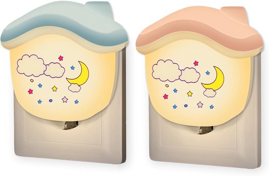 Nachtlampje Kinderen - Wandlampje Babykamer - Veilige Nachtrust - Automatische Schemeringssensor - 8 x 8 x 8 cm - Veelkleurig van Merkloos