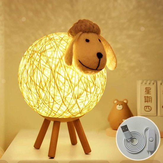 Nachtlampje　Klein LED-nachtlampje, bedlampje in de vorm van een rieten schaap, nachtlampje voor kinderen, LED-nachtlampje voor slaapkamer, babykamer, woonkamer, cadeau, drukknop [Energieklasse A+] van Aogled
