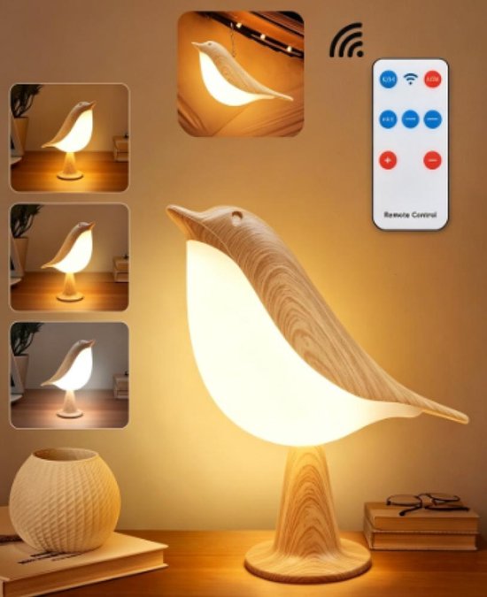 Nachtlampje - Kleine Bureaulamp - Vogel Lamp - Kinderlamp - Met 3 Kleurtemperatuur en Aanraaksensor - Draadloze - Met Oplaadbare Batteri - Voor Slaapkamer, Nachtkastje, Nachtkastje, Auto Decoratieve Verlichting
