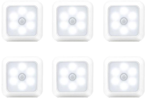 Nachtlampje - LED-lamp met bewegingssensor - Nachtlampje voor volwassenen - Verlichting - LED-lamp - Ingebouwde batterij - Automatische verlichting voor trappenhuizen, gangen en kasten - Magnetische bevestiging - Verpakking van 6 stuks van Merkloos