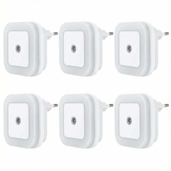Nachtlampje - LED Nachtlampje Stopcontact - Dusk to Dawn Sensor - Nachtlamp met Lichtsensor - Energiezuinig 0,5W - Daglicht Wit - Binnenverlichting - Gang Badkamer Slaapkamer - 6 Stuks van Merkloos