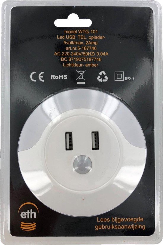 Nachtlampje LED wit dag/nacht sensor + USB aansluiting van N/A