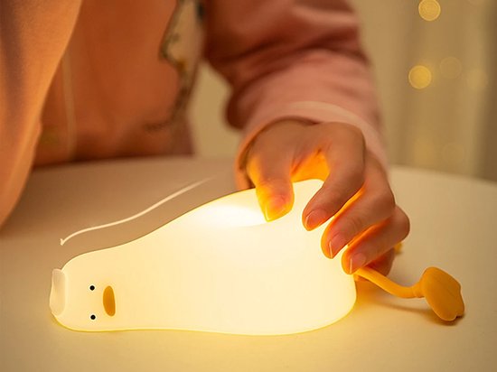 Nachtlampje - liggende eend - warmwit licht - oplaadbaar - 3 standen - kinderlamp - nachtlamp - telefoonhouder - led lamp - siliconen - tafellamp - verlichting - kinderkamer van N/A
