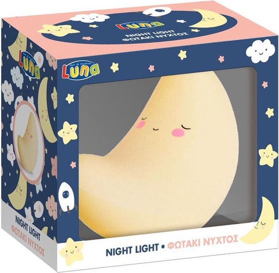 Nachtlampje Maan - Luna Toys - 15 x 8,5 x 12,5 cm - Zacht Rustgevend Licht - Kinderkamer Nachtlamp - Batterijen - Vanaf 3 Jaar van Luna