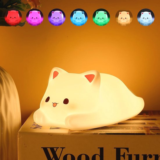 Nachtlampje met 16 Kleuren - Dimbaar Kattenlampje voor Kinderkamer - Siliconen Nachtverlichting en Kawaii Kamerdecoratie