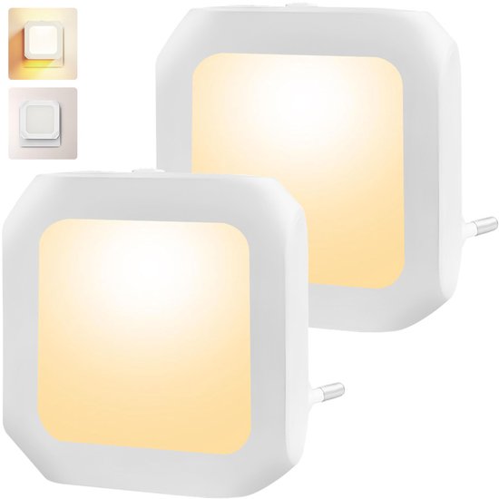 Nachtlampje met 2 leds (stekker/stopcontact) - Stekker-ledlampje - Nachtlampje - Warm licht - Dimbaar - Geschikt voor baby-/kinderkamers - Automatisch inschakelen bij schemering - Nachtlampje met led-sensor