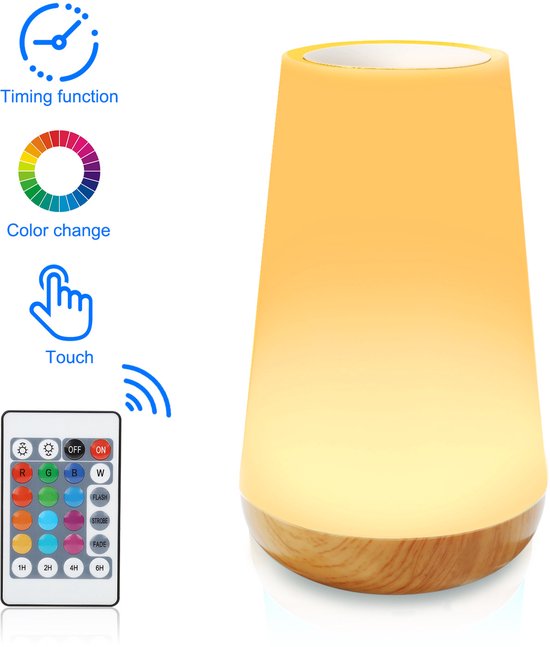 Nachtlampje met afstandsbediening 15 cm - nachtlampje - tafellamp - Dubbele bediening met touchbediening en afstandsbediening - 13 RGB-kleuren - Dimbaar wekkerlicht van Mydlions