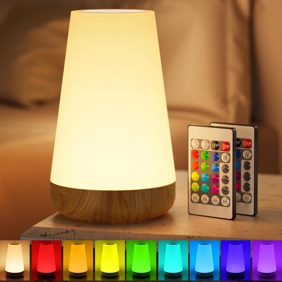 Nachtlampje met Afstandsbediening, Touch Dimbare Night Light met 13 kleuren en 3 modi& Timer, USB Oplaadbare Lamp voor Slaapkamer Kinderkamer, Timerfunctie, Draadloos van TEAMPD