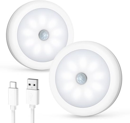 Nachtlampje met Bewegingsmelder en Oplaadbare LED Verlichting - Ideal voor Slaapkamer en Hal van Merkloos
