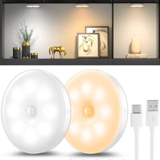 Nachtlampje met Bewegingsmelder en Oplaadbare USB - 2 Stuks