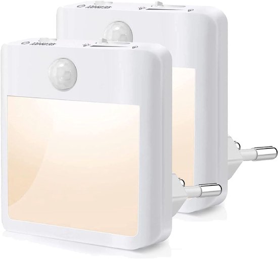 Nachtlampje met Bewegingssensor - Dimbaar Led Nachtlicht - Warm Wit 2700k - Automatische Uitschakeling 30/60/120 Seconden - Helderheid 0-100% - Voor Stopcontact - Nachtlampje - Set Van 2 Stuks van Merkloos