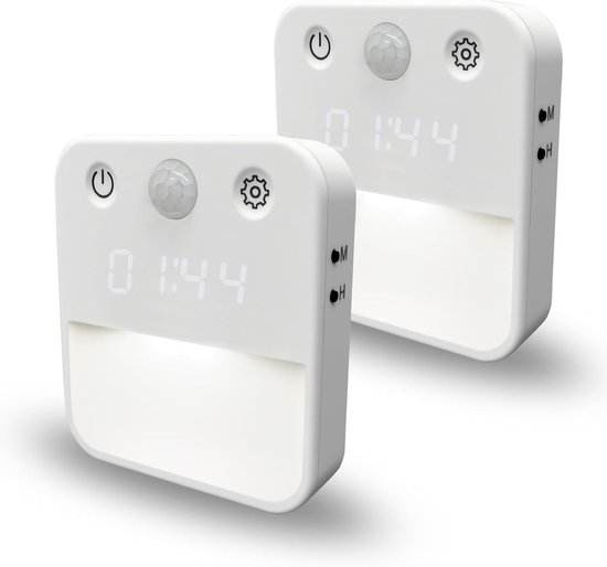 Nachtlampje met Bewegingssensor - Led Nachtlamp Met Tijdweergave - Inductie/Altijd aan - Instelbare helderheid - Schakelen tussen drie kleuren - Aanraakdimfunctie - Voor Stopcontact - Nachtlampje stopcontact - Set Van 2 Stuks van Merkloos