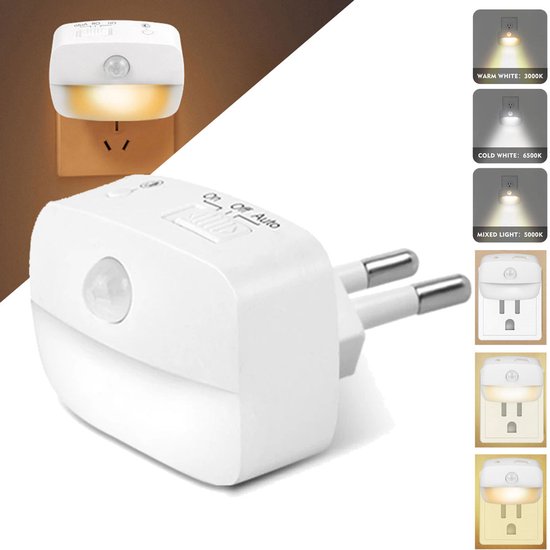 Nachtlampje met bewegingssensor Plug-in - LED- Nachtlampje Stopcontact - 3 standen - 1 stuks van Mrilary