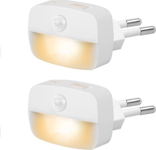 Nachtlampje met bewegingssensor Plug-in - LED- Nachtlampje Stopcontact - 3 standen - 2 stuks van Merkloos