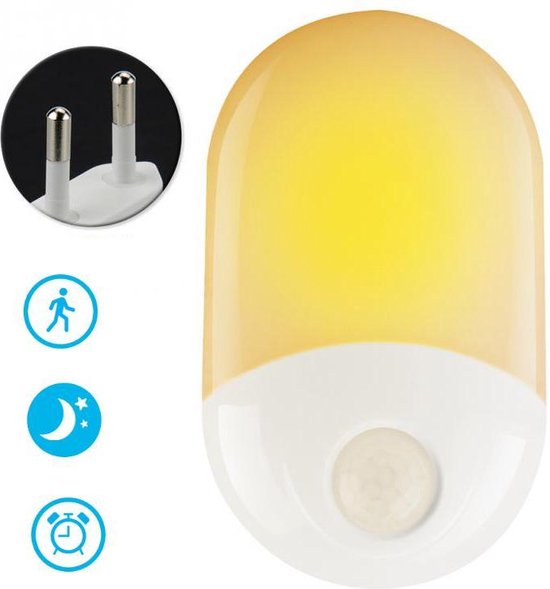 Nachtlampje met bewegingssensor - plug-in/stopcontact – Werkt op stroom – Warmlicht – Lichtsensor - Bewegingssensor - Voor in de baby/kinder kamer van Merkloos