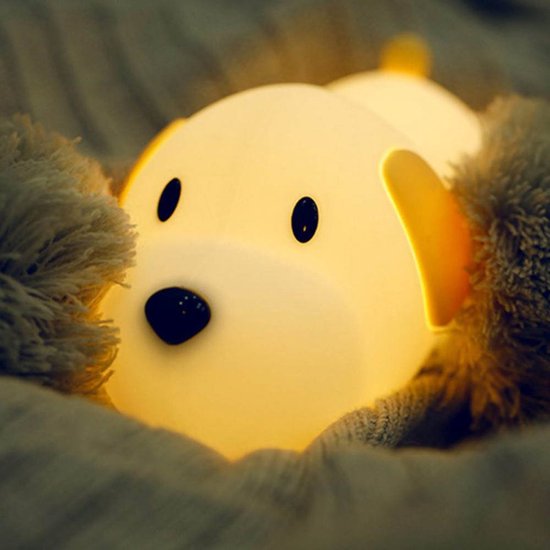 Nachtlampje met LED-lampje in de vorm van een hond, aanraakgevoelig, dimbaar in twee kleuren, met timer, oplaadbaar, van siliconenmateriaal, een speeltje voor kinderen en baby's. van HuggiePuP