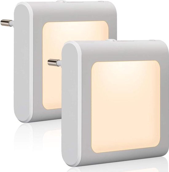 Nachtlampje met schemeringssensor traploos instelbaar voor kinderkamer slaapkamer keuken - warmwit - 2 stuks Nachtlamp stopcontact van Merkloos