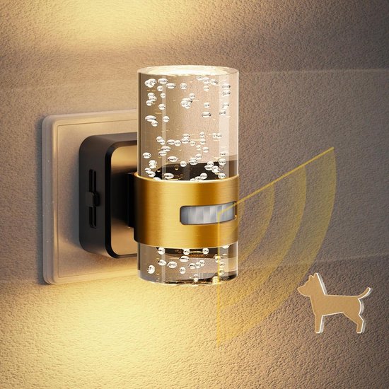 Nachtlampje met sensor - Stekkerlampje - Geleidelijk verlichten - Instelbare helderheid - 100 Lumen - Warmwit