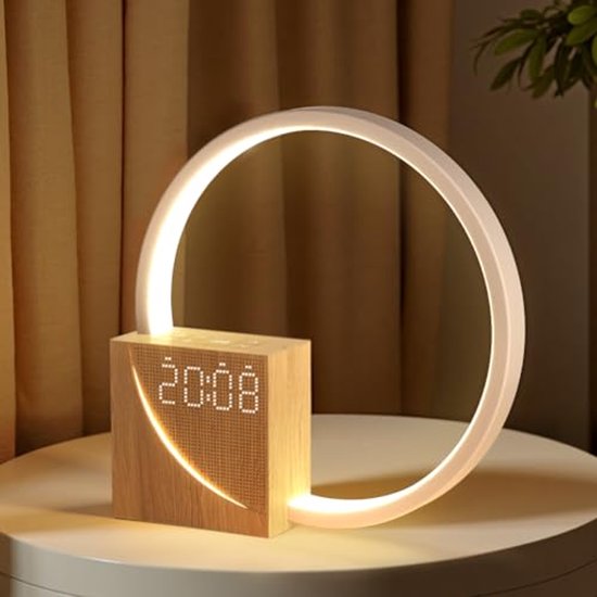 Nachtlampje met USB-oplaadpoort, weklicht en wekker, met touchbediening – Dimbaar tafellampje (slaaphulp voor baby's en volwassenen) – Nachtlamp met 3 helderheidsniveaus voor slaap- en woonkamer van Merkloos