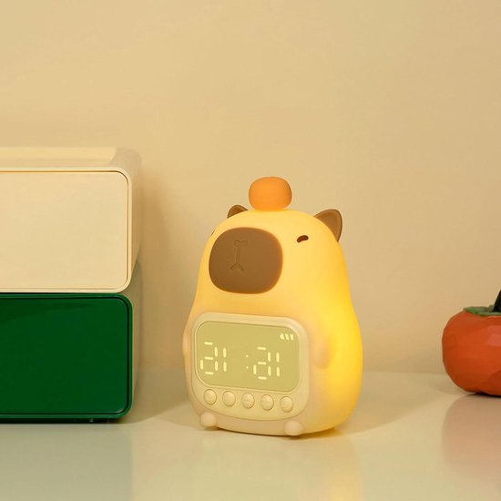 Nachtlampje met Wekker - Kinderwekker Decoratie - Kamer Verlichten - Schattig Capibara Design - 105 x 94 x 152 mm