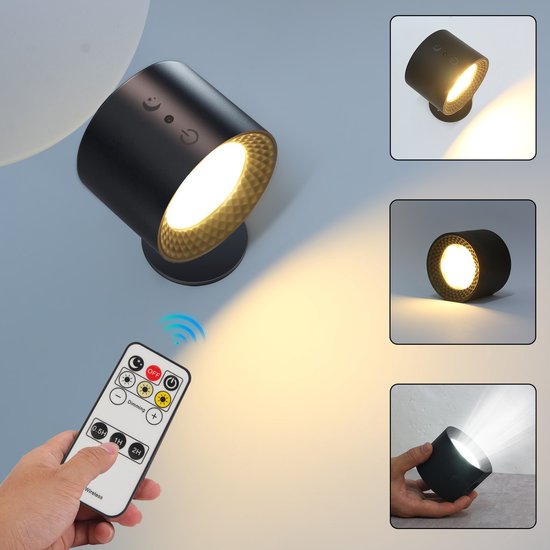 Nachtlampje - Nachtlampje kinderen - Tafellamp slaapkamer - LED-wandlamp - Touchbediening- 360° draaibaar - Oplaadbaar via USB - Dimbaar - Voor woonkamer/gang - Voor binnen met afstandsbediening (1 stuk, zwart) van FlinQ