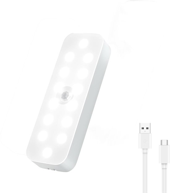 Nachtlampje - Nachtlampje met Bewegingssensor - Draadloze Led Lamp - 1 Stuks - Wit licht 6000k - Magnetisch - Met licht- Met dag/nacht- en bewegingsdetectie - Draadloos op Batterij - Wandlamp - Type-c opladen - Batterijduur tot 30 dagen van Merkloos
