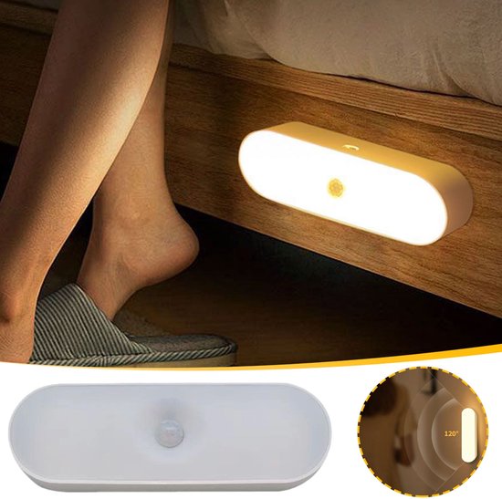 Nachtlampje - Nachtlampje volwassenen - Nachtlampje kinderen - nachtlamp - sensorlamp - bewegingssensor (PIR) - LED - wit licht - magnetisch - oplaadbaar USB-C - 120° - 14 cm - 1 stuk - wit van Aigostar