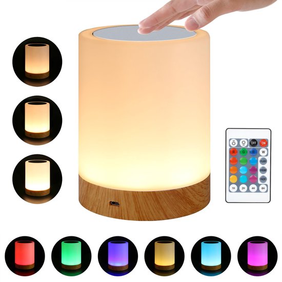 Nachtlampje - Nachtlampje voor de babykamer - Dimbaar aanraaklampje - Sfeerverlichting - 13 RGB-kleuren - 5 helderheidsniveaus - Draagbare oplaadbare nachtkastjelamp - Geschikt voor kinderkamers, kantoren, slaapkamers, woonkamers en campings