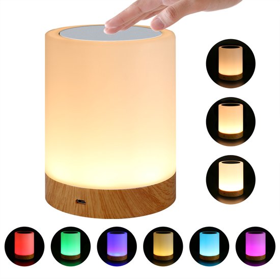 Nachtlampje - Oplaadbaar LED-nachtlampje - Sfeerverlichting - Dimbaar aanraaklicht - 6 RGB-kleuren - 3 helderheidsniveaus - Draagbaar oplaadbaar nachtlampje - Nachtlampje voor op de camping - van Merkloos