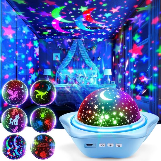 Nachtlampje Projector Kinderen, 360 Roterende +3 Films Nachtlampje Projector, 48 Verlichtingsmodi Sterren Lichten voor Slaapkamer, USB Oplaadbare Galaxy Lamp, LED baby Nachtlampje Star Light van Merkloos